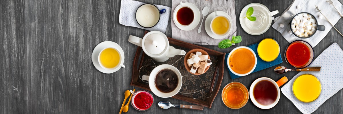 assortment of unsweetened beverages: tea, coffee, juices197466545