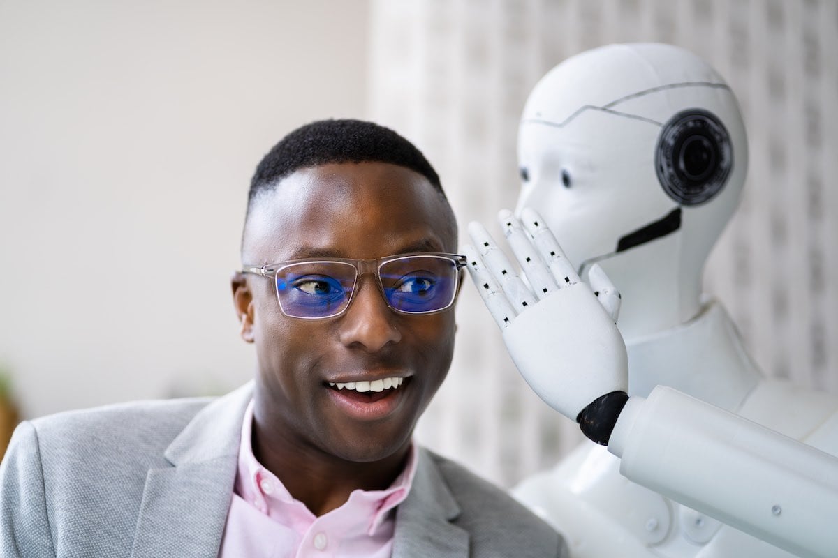 man engaging with AI tools